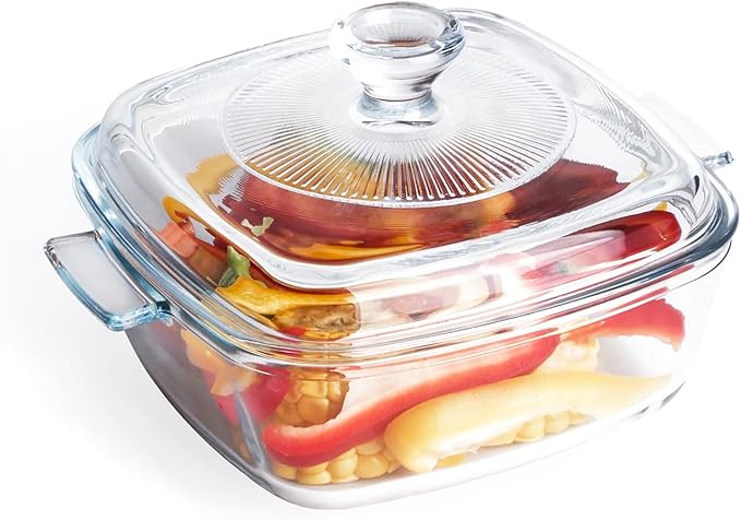 Clear Square Glass Casserole With Lid, Baking Dish With Cover, for Oven, Freezer and Dishwasher