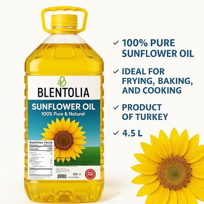 Blentolia 100% Pure Sunflower Oil ??4.5L | Non-GMO, Light Taste, High Smoke Point | Ideal for