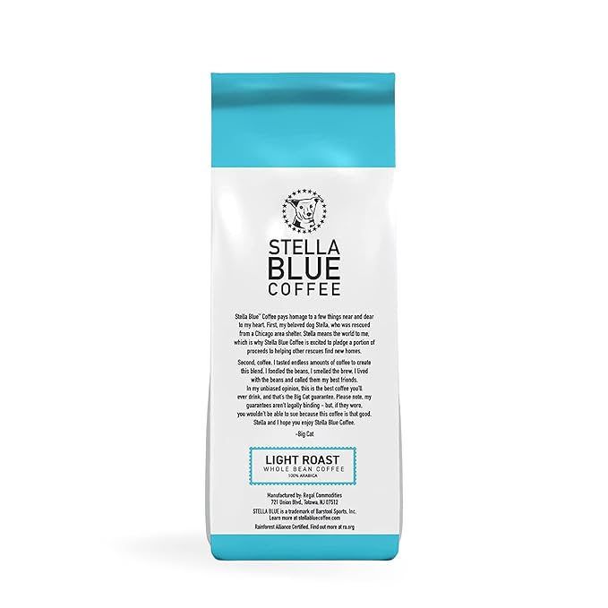 Stella Blue Whole Bean Coffee, Positive Vibes Blend, Light Roast, Vanilla and Fruity Notes, 100%