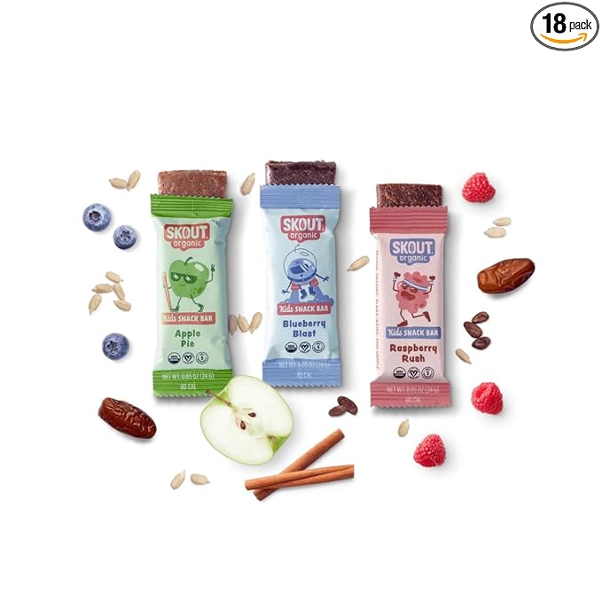 Skout Organic Real Food Bars for Kids Fruit Variety Pack (18 Pack) | Organic Snacks for Kids |