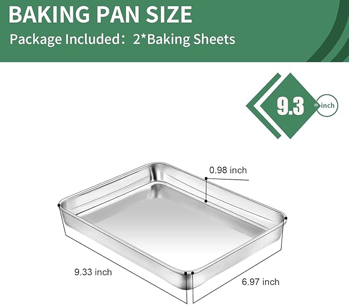 Baking Sheets Set of 2, HKJ Chef Cookie Sheets 2 Pieces Stainless Steel Baking Pans & Toaster Oven