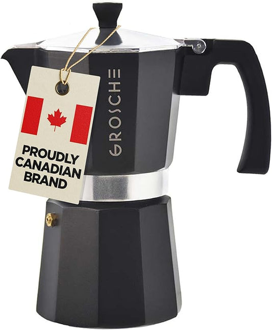 GROSCHE Milano Stovetop Espresso Maker Moka Pot 9 espresso Cup, 15.2 oz, Black. Cuban Coffee Maker