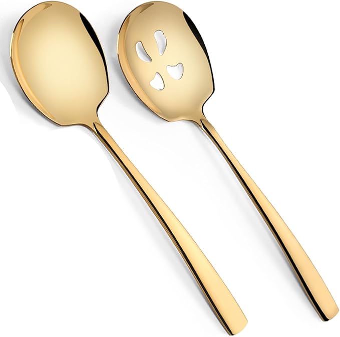 Large Serving Spoons Set Stainless Steel 12 Inch Slotted Spoon and Serving Spoon Serving Utensils