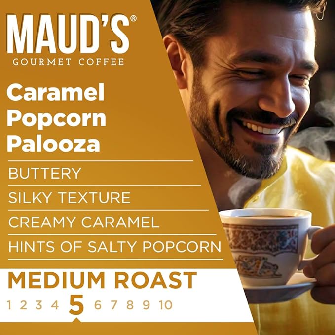 Maud's Caramel Popcorn Flavored Coffee Pods, 18 ct, Medium Roast Flavored Coffee in Recyclable