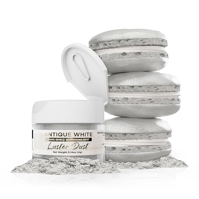 Luster Dust - Antique White (4g 1x Jar) | Edible Vegan Dust & Paint for Cake Decorating, Ice Cream