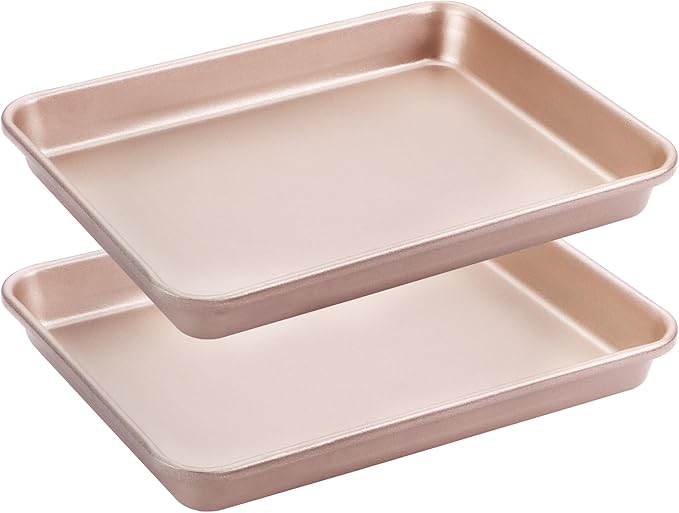 HONGBAKE Toaster Oven Pan Nonstick Set of 2, Premium 1/8 Sheet Pan for Baking, Small Cookie Sheet