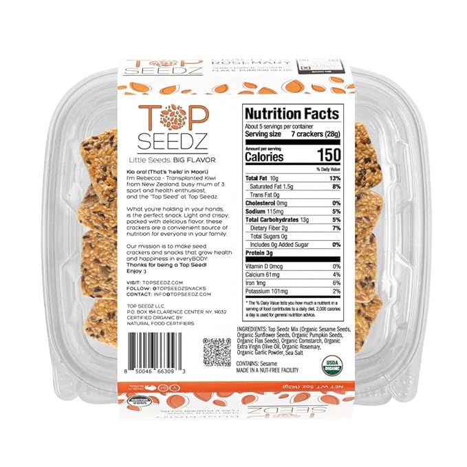 Top Seedz Certified Organic Gluten Free Rosemary Seed Crackers | 6-Pack | 5 Ounces | Healthy Vegan