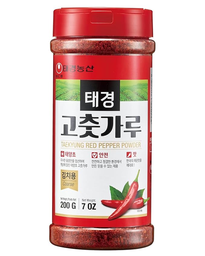Taekyung Chili Powder For Kimchi (Flake, 7oz) - Korean Gochugaru. Red Pepper Spice Seasoning for