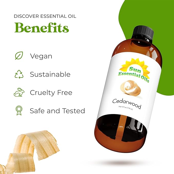 Sun Essential Oils - Cedarwood 4oz Bottle for Humidifier, Diffuser, Soaps, Candles, Hair and Skin