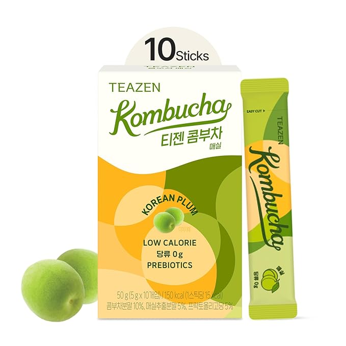 TEAZEN Kombucha Tea, Japanese Apricot Flavor, Zero Sugar, Sparkling Fermented Powdered Mix Beverage