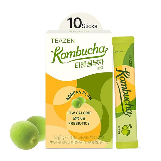 TEAZEN Kombucha Tea, Japanese Apricot Flavor, Zero Sugar, Sparkling Fermented Powdered Mix Beverage
