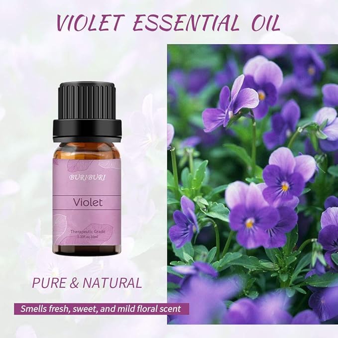 BURIBURI Violet Essential Oil 10ml, 100% Pure, Undiluted, Natural Violet Fragrance Oil for