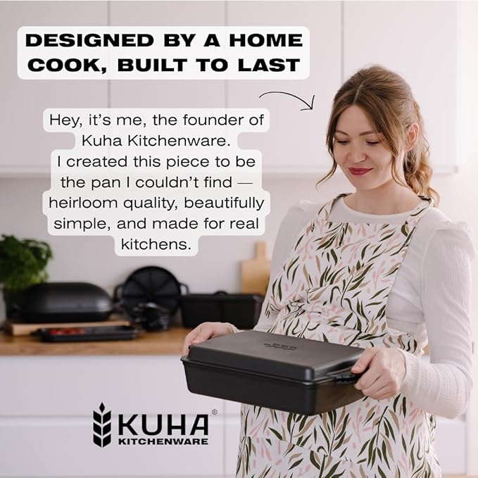 Kuha 2-in-1 Square Cast Iron Dutch Oven, 6 QT ??Skillet Lid & Casserole Dish, Pre-Seasoned 13??