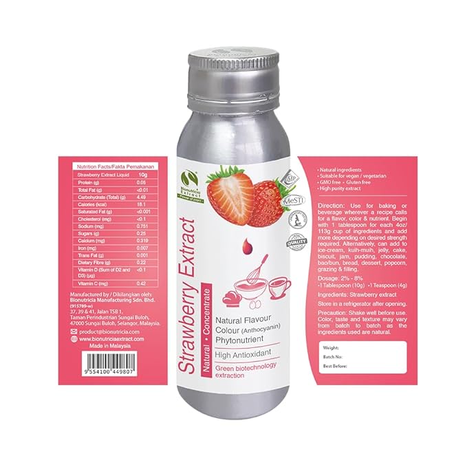 Bionutricia Strawberry Extract Liquid, No Artificial Additives, Natural Fruit Extract Flavor for