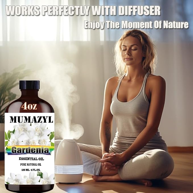 Gardenia Essential Oil, Gardenia Oil 4 Fl Oz 120ML for Diffuser Humidifier Yoga Cleaning DIY Candle