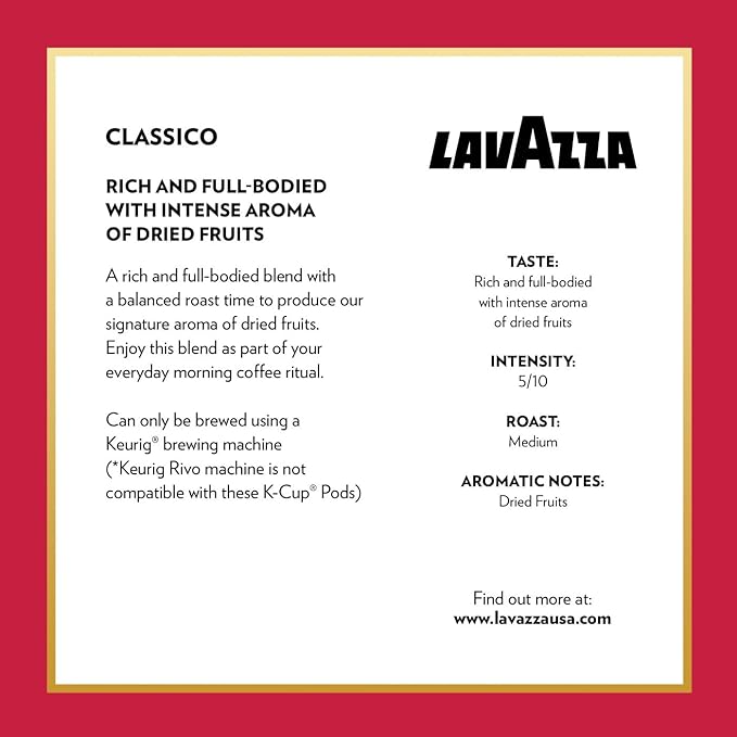 Lavazza Classico Single-Serve Coffee K-Cup® Pods for Keurig® Brewer, Medium Roast, Caps Classico