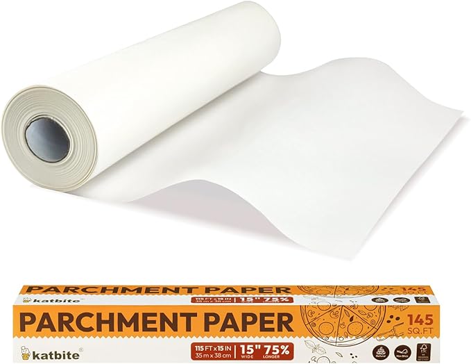 Katbite Parchment Paper Roll 15in x 115ft, White Pachment Baking Paper Roll 145 Sq.Ft, Non-Stick