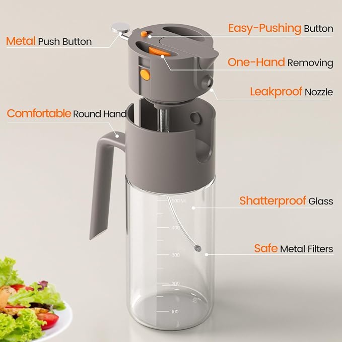 Oil Sprayer for Cooking, 2025 Large Advanced Olive Oil Dispenser Bottle,500ml/17oz Glass Olive Oil