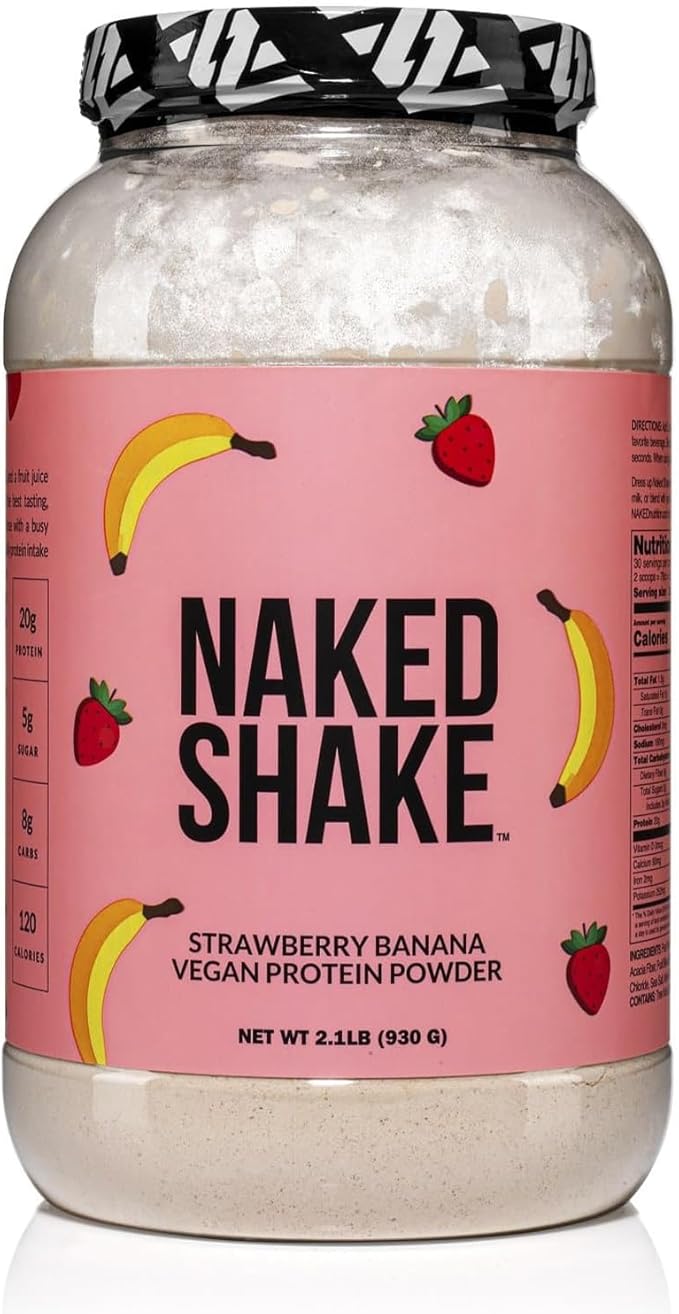 NAKED Shake - Vegan Protein Powder, Strawberry Banana - Flavored Plant Based Protein with Mct Oil