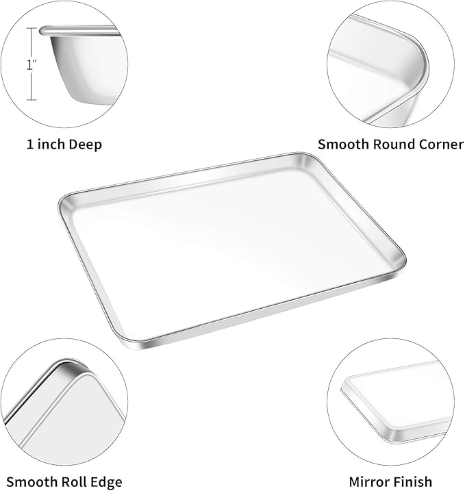 Baking Sheet, Yododo Stainless Steel Baking Pans Tray Cookie Sheet Toaster Oven Tray Pan Cookie