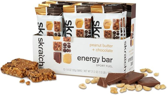 Skratch Labs Energy Bar | Peanut Butter + Chocolate (12 Pack) | Plant Based Healthy Snack | Low