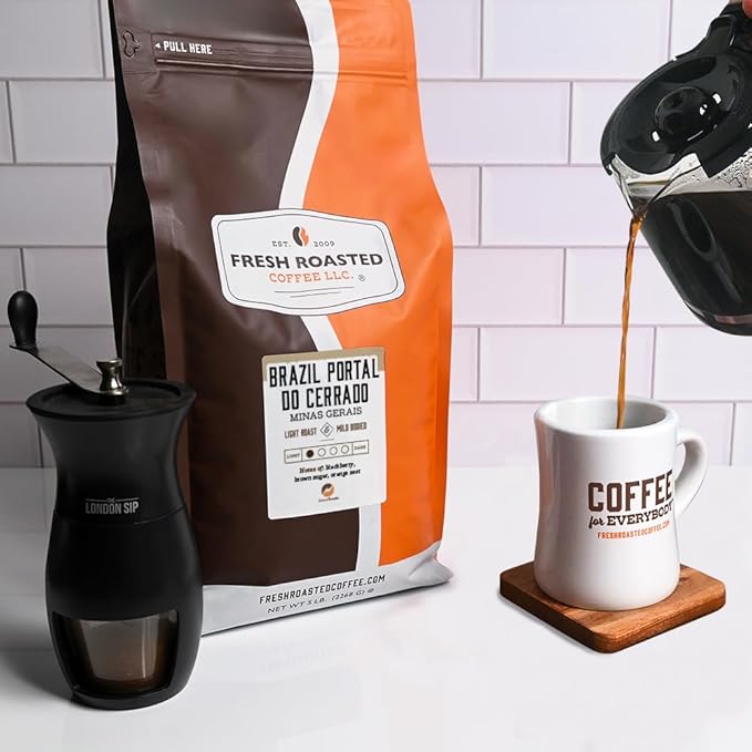 Fresh Roasted Coffee, Brazil Minas Gerais, 5 lb (80 oz), Light Roast, Kosher, Ground