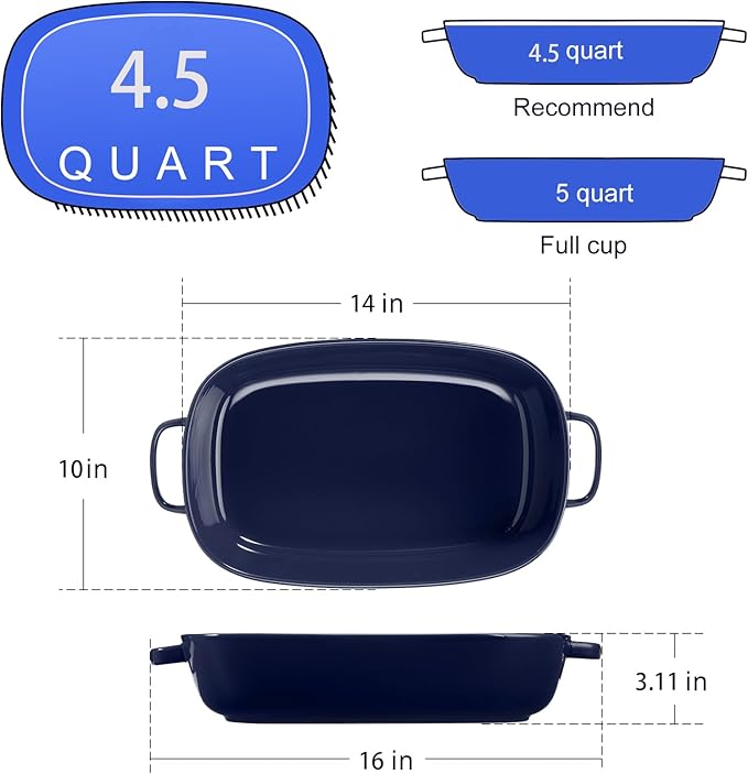 4.5 Quart Ceramic Baking Dish,Serving Bakeware for Casserole,Lasagna,Gratin,Broiling,Roasting,and
