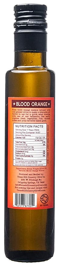 Texas Hill Country Olive Co Blood Orange Infused Olive Oil - Cold Pressed Gourmet EVOO Olive Oil