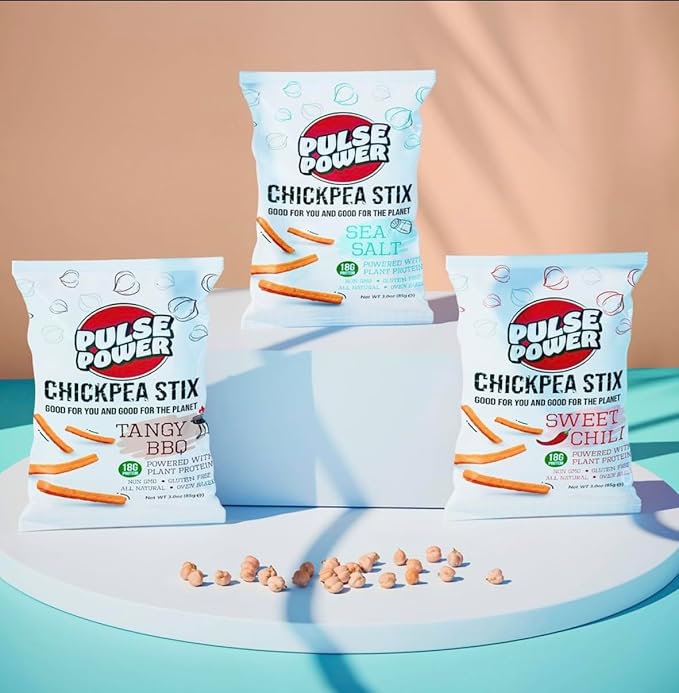 Pulse Power Chickpea Stix - Crunchy Snacks, High Protein, Gluten Free, Non-GMO, Vegan (3 pack, 3
