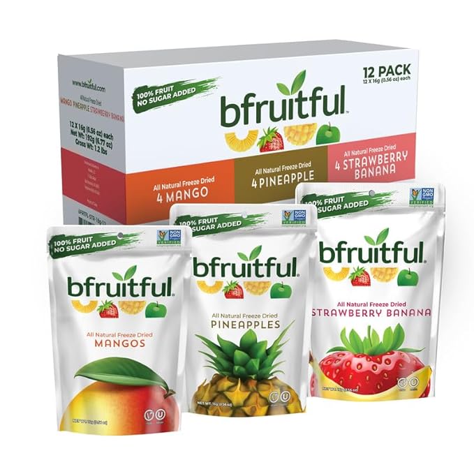 bfruitful Freeze-Dried Mangos, Strawberry Bananas, Pineapples Variety Pack, Freeze Dried Fresh