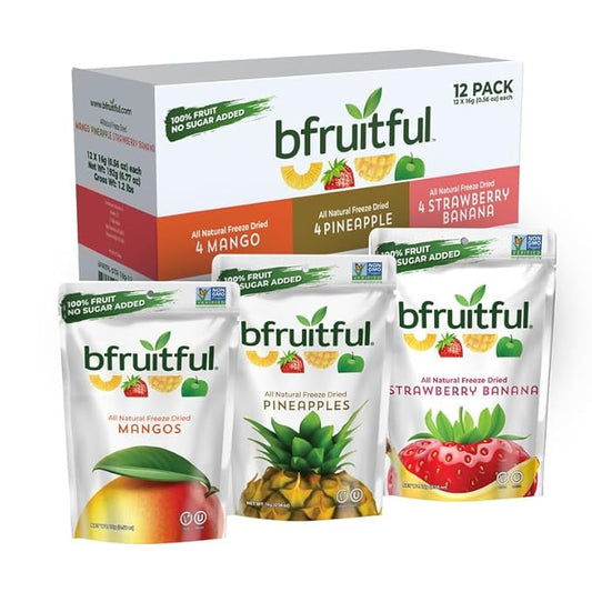 bfruitful Freeze-Dried Mangos, Strawberry Bananas, Pineapples Variety Pack, Freeze Dried Fresh