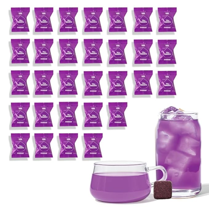 Tea Drops 30 Bulk Pack Organic Ube Bagless Tea - Loose Leaf, Lightly Sweetened, On-The-Go.