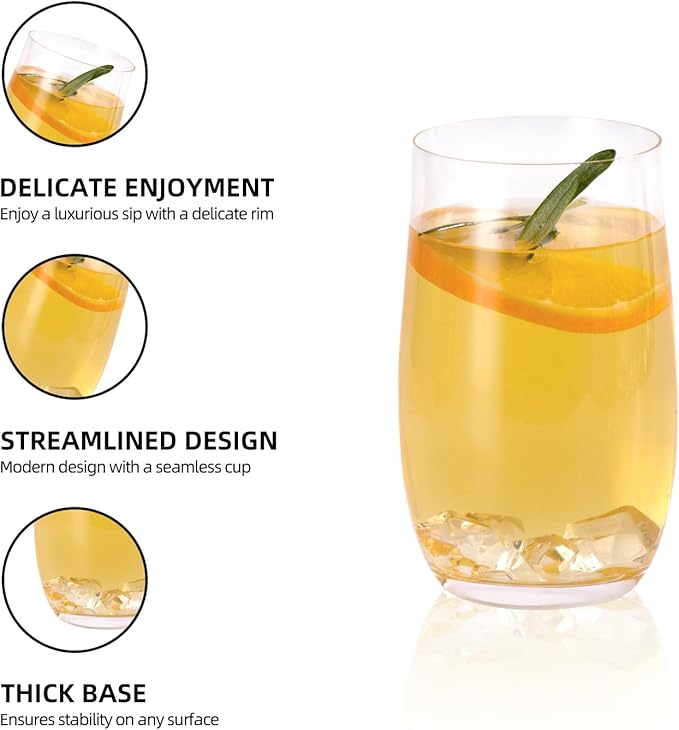 KAMMAK Drinking Glasses Set of 2, 15oz Crystal Water Glasses, Everyday Tall Glass Cups, Highball