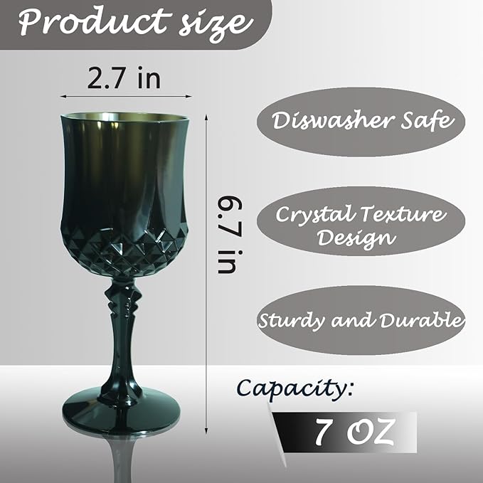Plastic Wine Glasses，Plastic Goblets Vintage Style Cordial Drinking Glasses for Wedding Reception