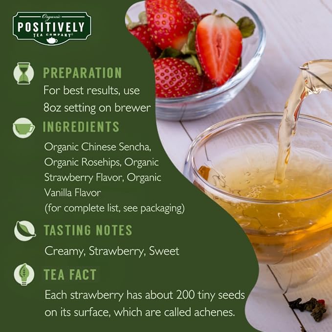 Organic Positively Tea Company, Strawberries and Cream Green Tea, K-Cup Compatible, 24 Pods