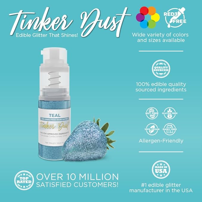 Bakell - Teal Tinker Dust (4g, 1x Mini Spray Pump) Edible Glitter for Food, Desserts, and Beverages!