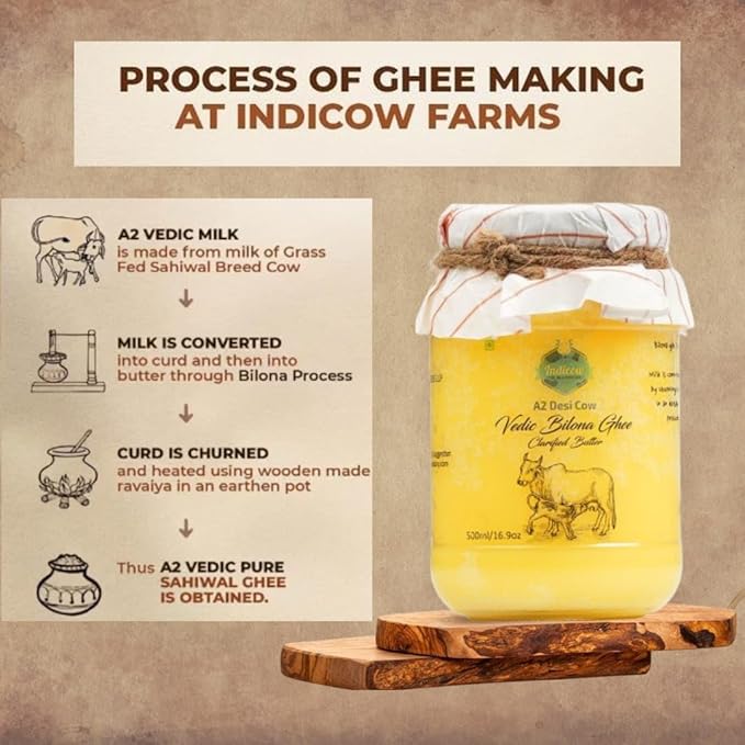 Indicow A2 Desi Cow Ghee, Clarified Butter | Grass Fed Cows | (1000ML(33.8oz), A2 Cow Ghee (Sahiwal