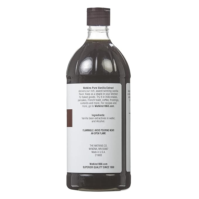 Watkins Pure Vanilla Extract, with Madagascar Vanilla Beans, Non-GMO, Kosher, 32 oz. Bottle, 1-Pack