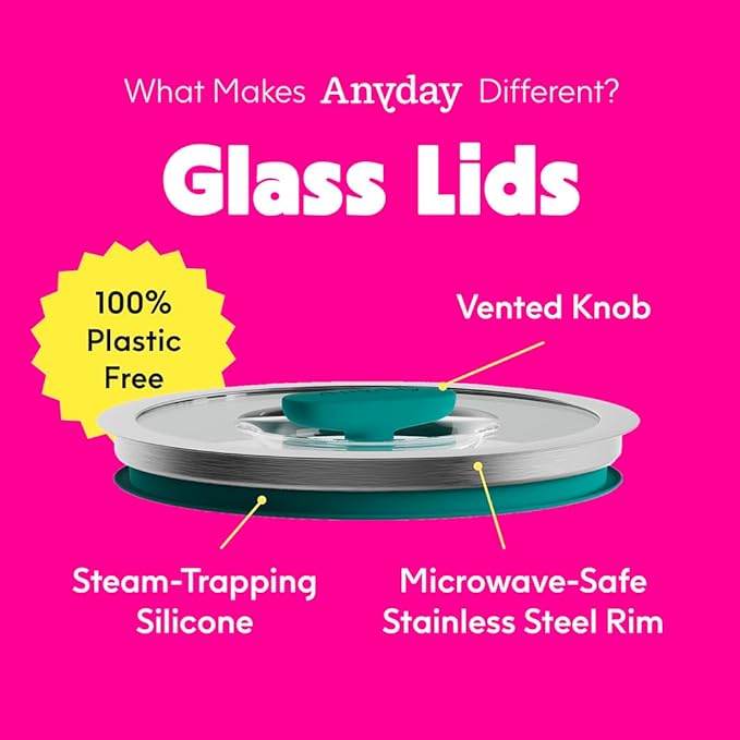 Anyday 2-Pack (2-Cup) Glass Food Storage Set with Glass Lids | Plastic-Free Frosted Meal Prep Bowls