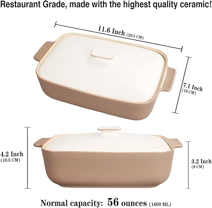 10" x 7" Casserole Dish 1.7 Quart Ceramic Bakeware Set with Lids, Chip and Crack Resistant Ceramic