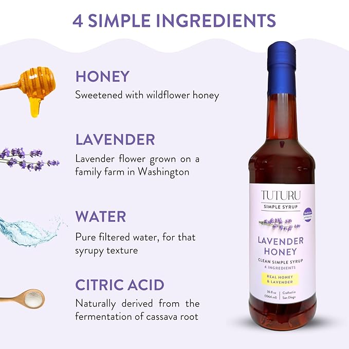 Lavender Honey Simple Syrup for Coffee, Cocktails, Tea, Matcha - Clean Simple Syrup with Real