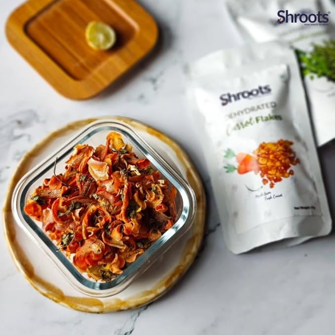 SHROOTS Dehydrated Carrot Flakes Pure Vegetarian Gluten-Free No Added Salt Easy Cooking Essential