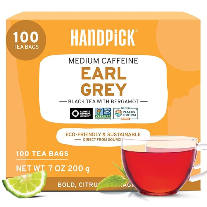 HANDPICK, Earl Grey Black Tea Bags (100 Count) Bergamot Oil | Caffeinated, Earl Grey Tea Bags |