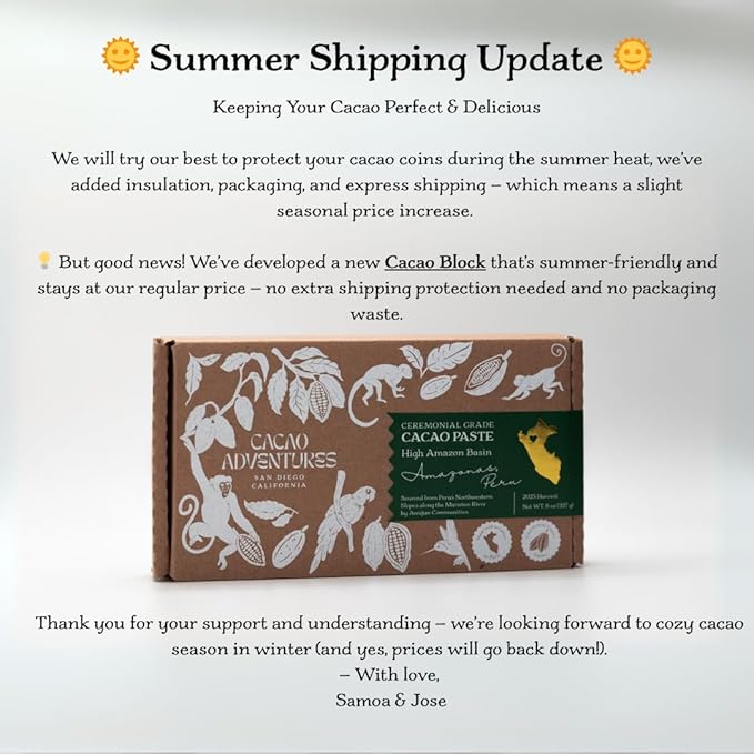 Cacao Adventures Ceremonial Cacao | Tropical Desert Peru 100% Pure Raw Cacao | Dairy Free & Vegan |