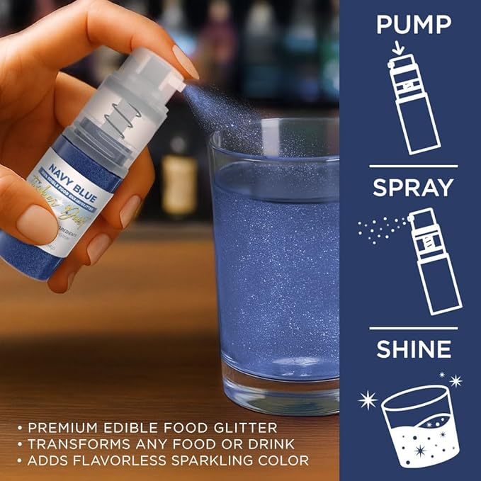 Bakell - Navy Blue Tinker Dust (4g, 1x Mini Spray Pump) Edible Glitter for Food, Desserts, and