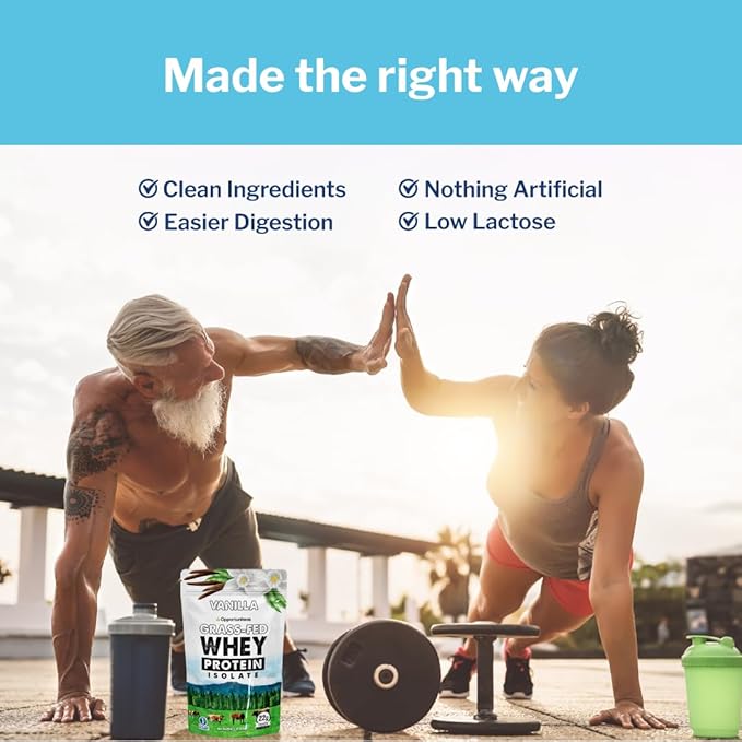 Opportuniteas Grass Fed Vanilla Whey Protein Isolate Powder - 22g Protein Powder Without Artificial