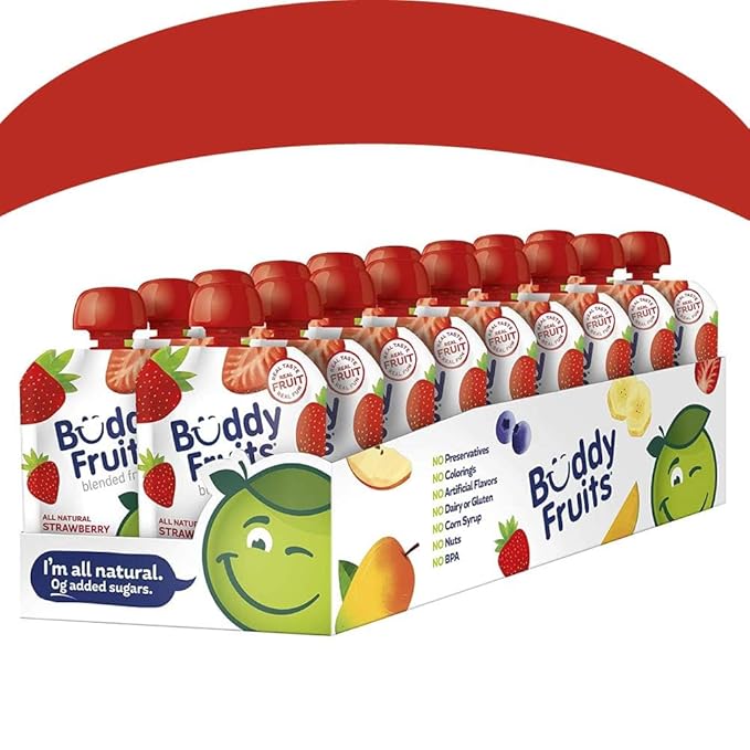 Buddy Fruits Snacks To Go Strawberry Unsweetened Applesauce 3.2oz Pouch (18pk)