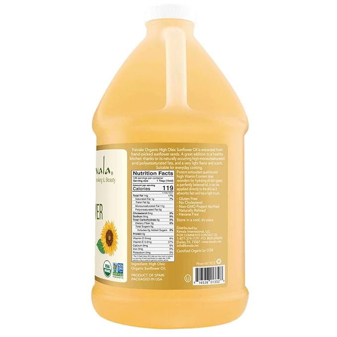 Kevala Organic Sunflower Oil - Oil for Cooking and Baking Processed in a Facility Free of Tree Nuts