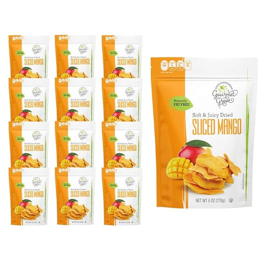 Gourmet Grove - Sliced Mango 6 oz Snack Packs | Soft, Juicy, Natural Dried Mango Slices | Lightly