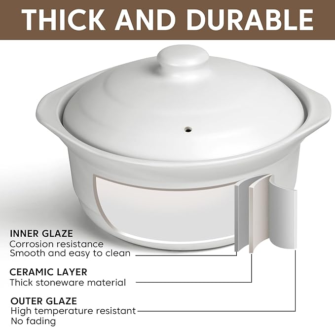 InfiOne Ceramic Pots Ceramic Soup Pot with Lid Ceramic Cookware Stockpot Rice Pot Clay Pot for
